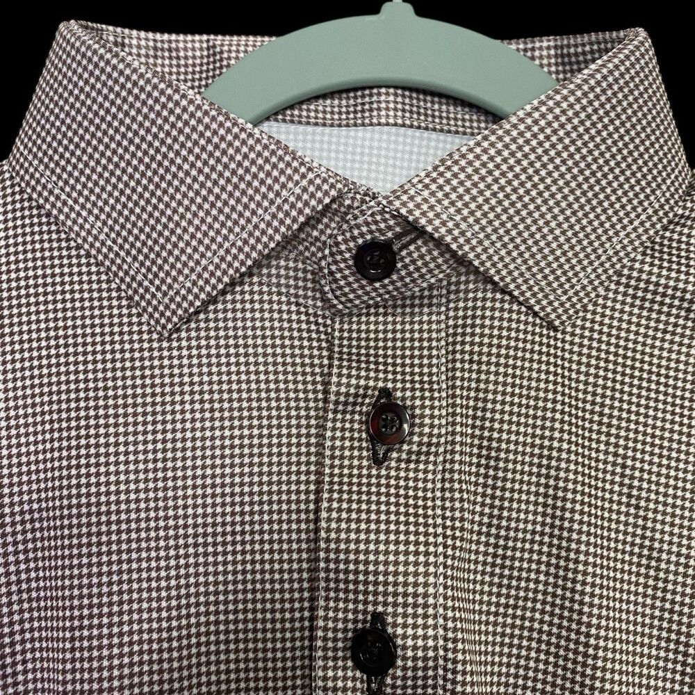 Collars & Co Polo Shirt Mens L Brown Houndstooth Dress Collar Preppy Stretch NWT - Picture 5 of 10